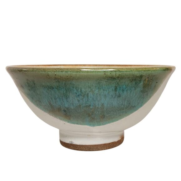 Studio Pottery Bowl Cream Green Blue Tan Signed Harris Ramen Rice Noodle Bowl - Picture 1 of 16